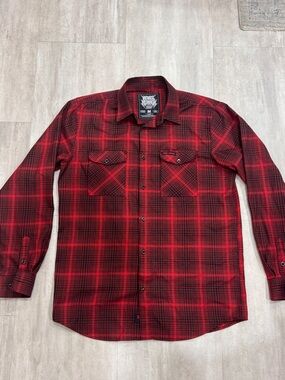 Rebel Reaper Red & Black Plaid Button-Up Shirt